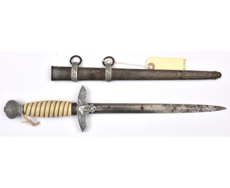A Third Reich 2nd pattern Luftwaffe officer's dagger,  with unmarked blade, the hilt having white wire bound grip, in its she