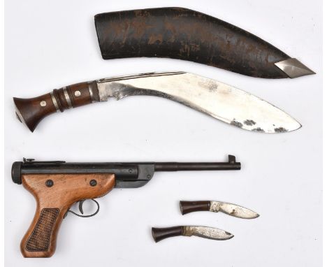 A pre war .177" Diana Model 5 break action air pistol,  with varnished pale walnut stock having chequered panels. GWO &amp; C