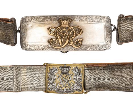 An early Vic officer's shoulder belt and pouch, and waistbelt and slings, of the 9th or (Queen's Royal) Light Dragoons (Lance