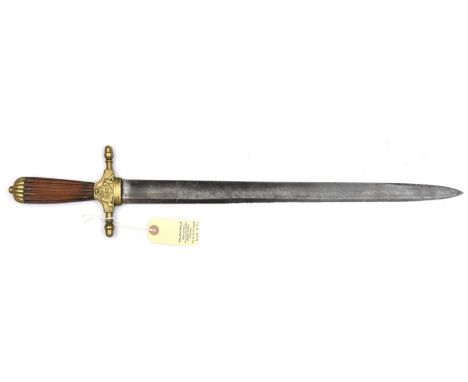 A late 18th century continental hunting sword,  straight fullered blade 18½", DE at tip, with maker's initials "K&amp;S" on o