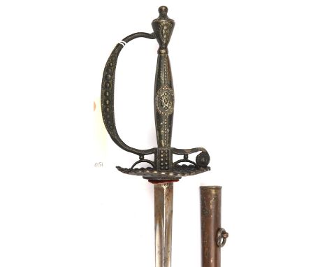 A 19th cent French mourning sword,  hollow triangular section blade 30½", marked "Coulaux et Cie, Klingenthal" at forte, dark