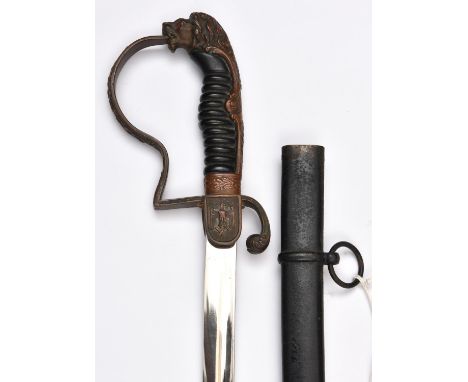 A Third Reich Army officer's sword,  plated blade 31½" by WKC, the brass hilt having applied army eagle on one langet, the ot