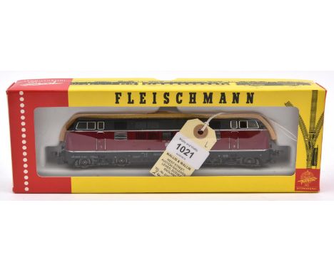 A Fleischmann HO gauge DB class 221 Bo-Bo diesel locomotive. RN 221131-6. In maroon and grey livery. Boxed. Mint. £70-90 