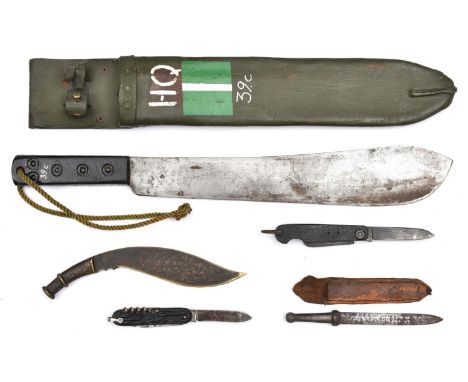 A machette,  blade marked with crocodile "Registered" and "Martindale Made in England" on one side and broad arrow "KE 827/19