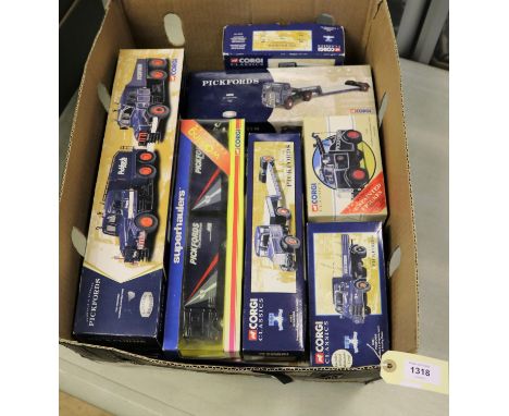 10 Corgi Pickfords liveried trucks. Diamond T Ballast (x2) With 24 Wheel Girder Trailer&amp; Steel Casting Load 55201. 2x Sca