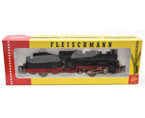 A Fleischmann HO gauge DB class 55 0-8-0 tender locomotive. RN 55 2781. In black and red livery. Boxed. Mint. Plate 1 £70-90 