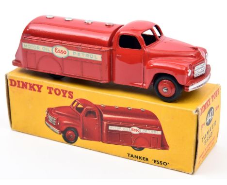 Dinky Toys Petrol Tanker, ESSO (442). With red body and wheels. 'Motor Oil ESSO Petrol in light blue and red lettering with l