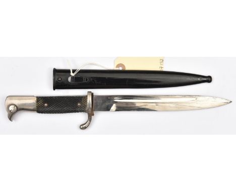 A Third Reich period parade bayonet,  plated blade 8", by Carl Julius Krebs, Solingen, plated hilt with bird's head pommel an