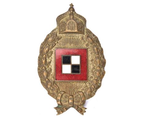 A WWI pattern German Army Air Corps Observer's badge, of solid flat backed cast brass with rectangular enamelled centre, orig