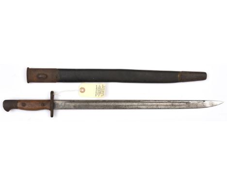 A P1907 sword bayonet,  no cleaning hole, stamps at forte, in its scabbard. Basically GC (some rust 