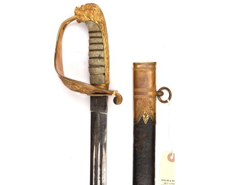 A scarce Vic officer's sword of the Royal Naval Artillery Volunteers, unusual double fullered, Scottish type blade 32½", by T