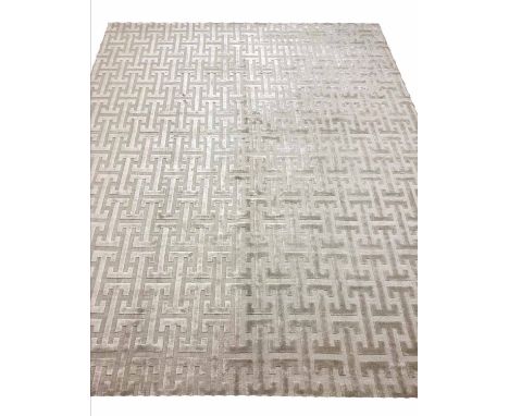 CONTEMPORARY ART DECO DESIGN SILK CARPET, 304cm x 241cm, geometric silver field.