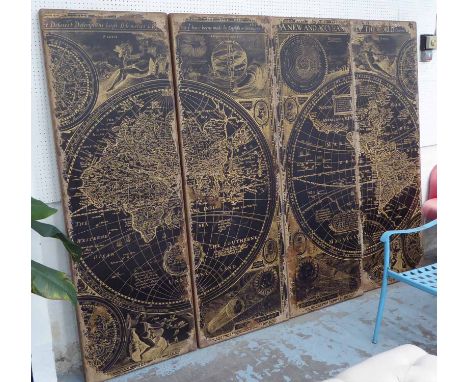 QUADRATYCH MAP OF THE WORLD, of large proportions, vintage cartography inspired finish, 180cm x 60cm. (4)