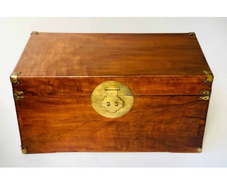 TRUNK, late 19th/early 20th century, Hong Kong export camphor wood and brass bound, with rising lid and carrying handles, 94c