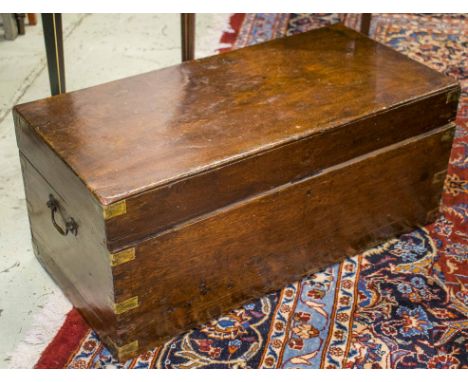 TRUNK, 19th century camphorwood and brass bound with hinged top and side handles, 35cm H x 82cm x 40cm.