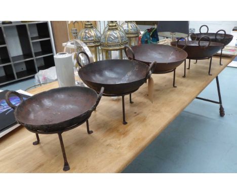 KADI FIRE BOWLS, a set of five, vintage Indian Raj inspired, largest 47cm diam x 32cm H. (5)