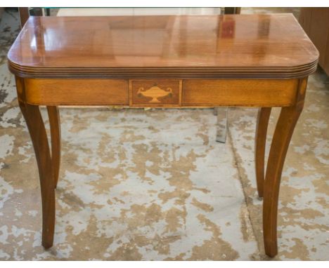 CARD TABLE, Regency style mahogany with green baise foldover top and urn centered frieze, 73cm H x 91cm x 45cm.
