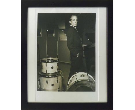 JOHN STODDART 'Charlie Watts - Rolling Stones', hand printed and embossed photo, taken at Lansdown recording studio in London