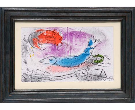 MARC CHAGALL 'The Blue Fish', 1957, original lithograph - Cramer 34, printed by Mourlot, 23cm x 40cm. Framed. (Subject to ARR