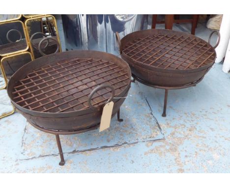 KADAI FIRE BOWLS, a pair, vintage Indian style, 65cm diam. x 45cm H.
