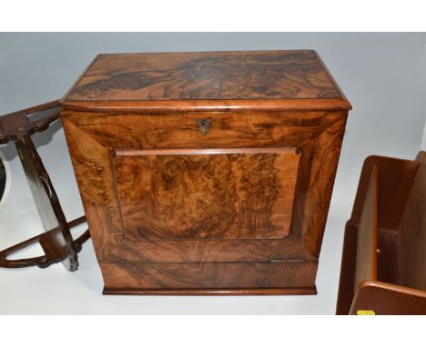 A TABLETOP STATIONERY CABINET/WRITING SLOPE, burr walnut veneer, black covered leather writing slope, internal compartments f