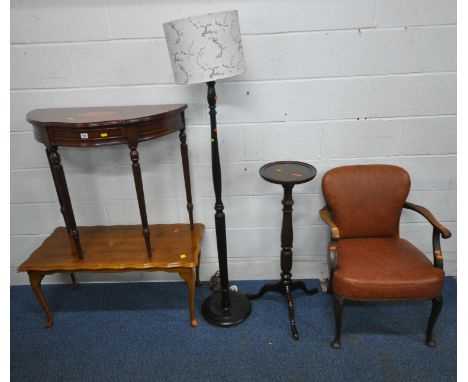 A SELECTION OF OCCASIONAL FURNITURE, to include a demi-lune side table, with a single frieze drawer, raised on reeded and tap