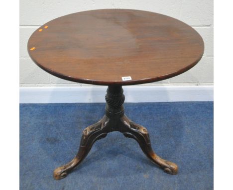 A VICTORIAN AND LATER TILT TOP BIRD CAGE TRIPOD TABLE, the later circular top raised on a tapered support, with three shaped 