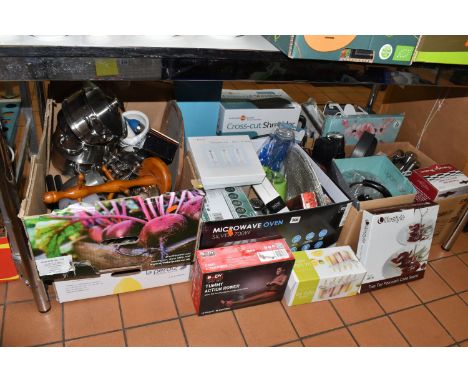 FIVE BOXES AND LOOSE MISCELLANEOUS ITEMS to include a box of assorted metalware comprising a large quantity of mixed stainles