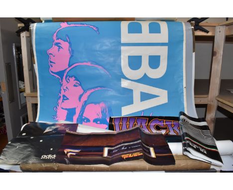 A BOX OF VINTAGE POSTERS to include a blue and pink 1978 Warner Brothers ABBA The Movie Poster (rip to the top and tear to th