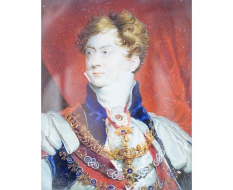 19th century English School, watercolour on ivory, Miniature portrait of George IV, 12 x 9.5cm Ivory submission reference: 39