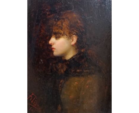 Felice, oil on panel, Portrait of a lady, signed and dated 1885, 32 x 23cm