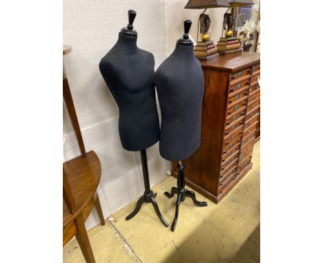 Two tailor's dummies on tripod stands, larger height 160cm