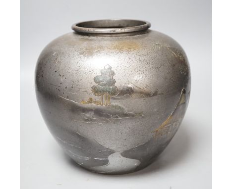 A Japanese mixed metal bronze vase, Meiji period, signed, 19cm