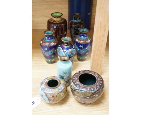 Assorted Japanese cloisonné enamel vases, The tallest 18.5 cm