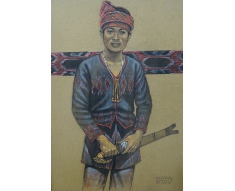 Panareso, pastel, Portrait of a young man holding a kris, signed and inscribed Philippines '04, 48 x 33cm