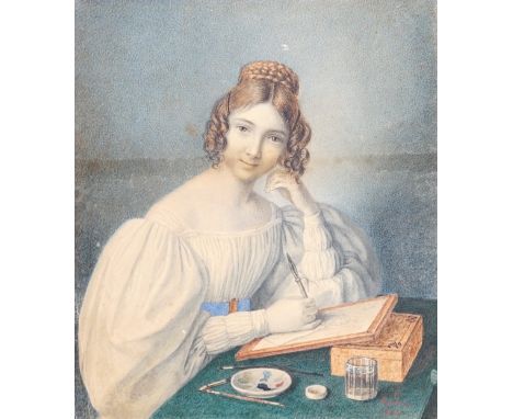A. Kaphavi (19th C.), watercolour on card, Portrait of a young lady artist, perhaps a self portrait, signed and dated 1836, 2