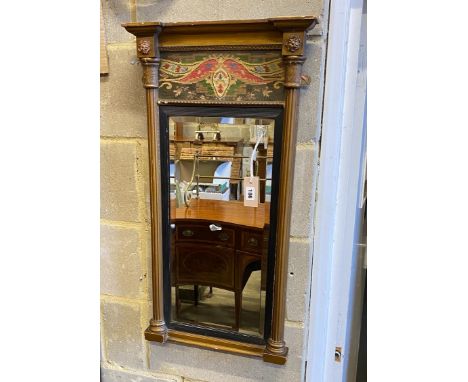 A Regency giltwood pier glass with later tapestry tablet, width 42cm, height 80cm