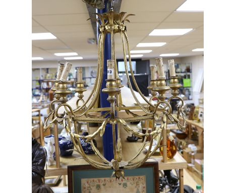 A gilt metal six light basket shaped ceiling chandelier