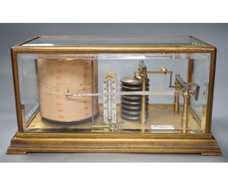 A French brass cased barograph, early 20th century, retailed by Roland, Anvers, number 65830, with ivory thermometer scale an