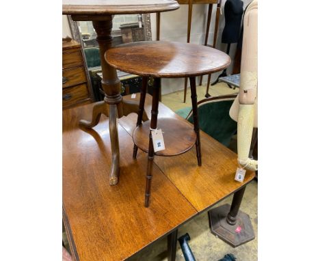 A George III circular mahogany tripod tea table, height 69cm together with a Victorian faux bamboo circular two tier occasion