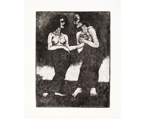 EMIL NOLDE (1867 Nolde/Schleswig - 1956 Seebüll) "Mann und Mädchen"Strich- und Tonätzung auf festem, strukturiertem Van Gelde