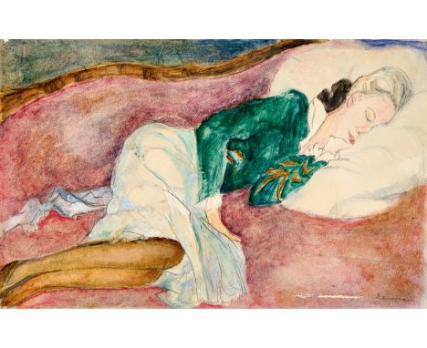 RUDOLF GROSSMANN (1882 - 1941, Freiburg im Breisgau) Auf einem Sofa ruhende FrauBleistift, Aquarell und Gouache auf festem Ze