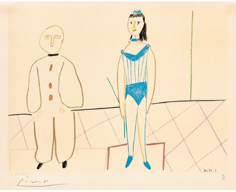 PABLO PICASSO (1881 Málaga - 1973 Mougins) Blatt aus "La Comédie humaine"Farblithographie auf Arches-Velin. 1954.24 x 32 cm (