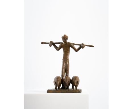 GERHARD MARCKS (1889 Berlin - 1981 Burgbrohl/Eifel) Arkadischer SchäferBronze mit goldbrauner Patina. 1967.20 x 19 x 11 cm.Au