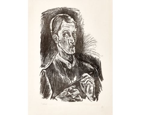 OSKAR KOKOSCHKA (1886 Pöchlarn - 1980 Montreux) Selbstbildnis (Brustbild mit Zeichenstift) Lithographie auf festem Velin. 191