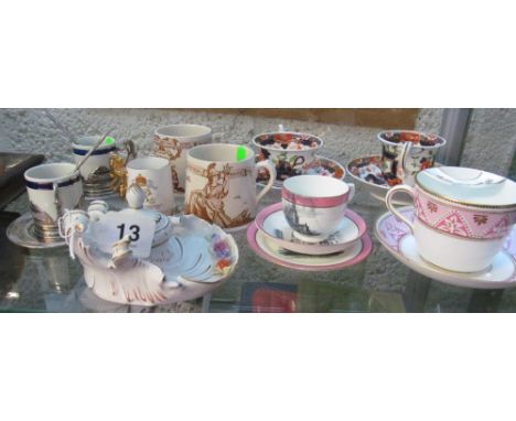 A pair German cups with 800 stand, saucer, other cups and an inkwell