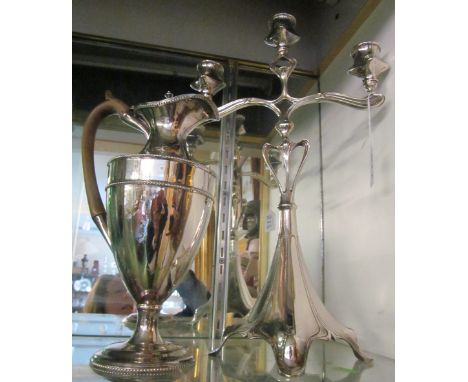 An Art Nouveau style candelabra and plated hot water jug