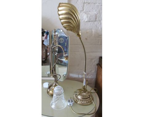 A shell design desk light and another brass light (shade a/f)