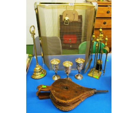 A brass fireguard and other items