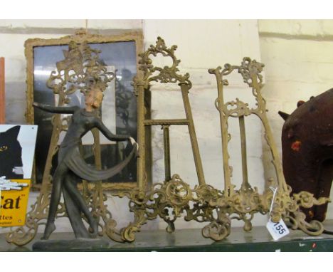 Three brass easels and an Art Deco figure (a/f)